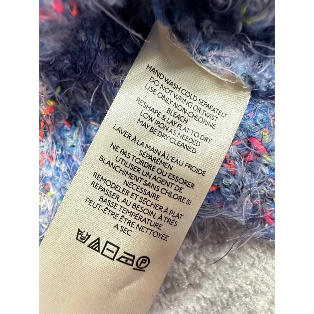 Free People Sweater Women Medium Blue Confetti Eyelash Mockneck OB841656